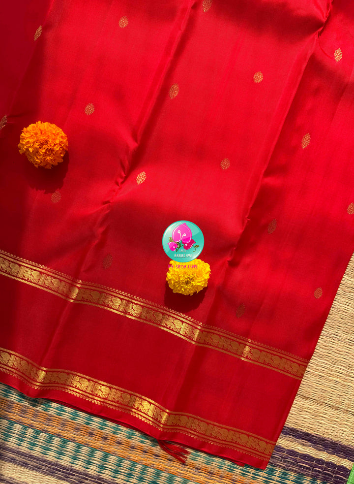 Radiant Crimson Splendor: Pure Kanchipattu Handloom Red Saree with Designer Patterned Blouse