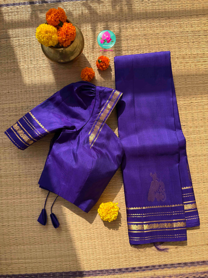 Royal Violet Splendor: Pure Purple Kanchipattu Silk Saree & Patterned Blouse