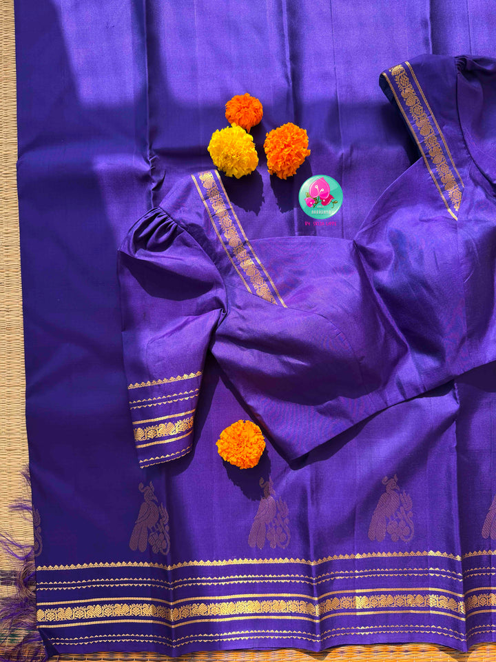 Royal Violet Splendor: Pure Purple Kanchipattu Silk Saree & Patterned Blouse