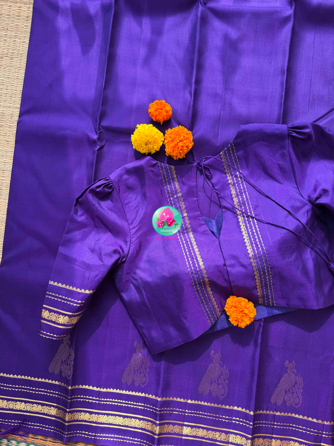 Royal Violet Splendor: Pure Purple Kanchipattu Silk Saree & Patterned Blouse