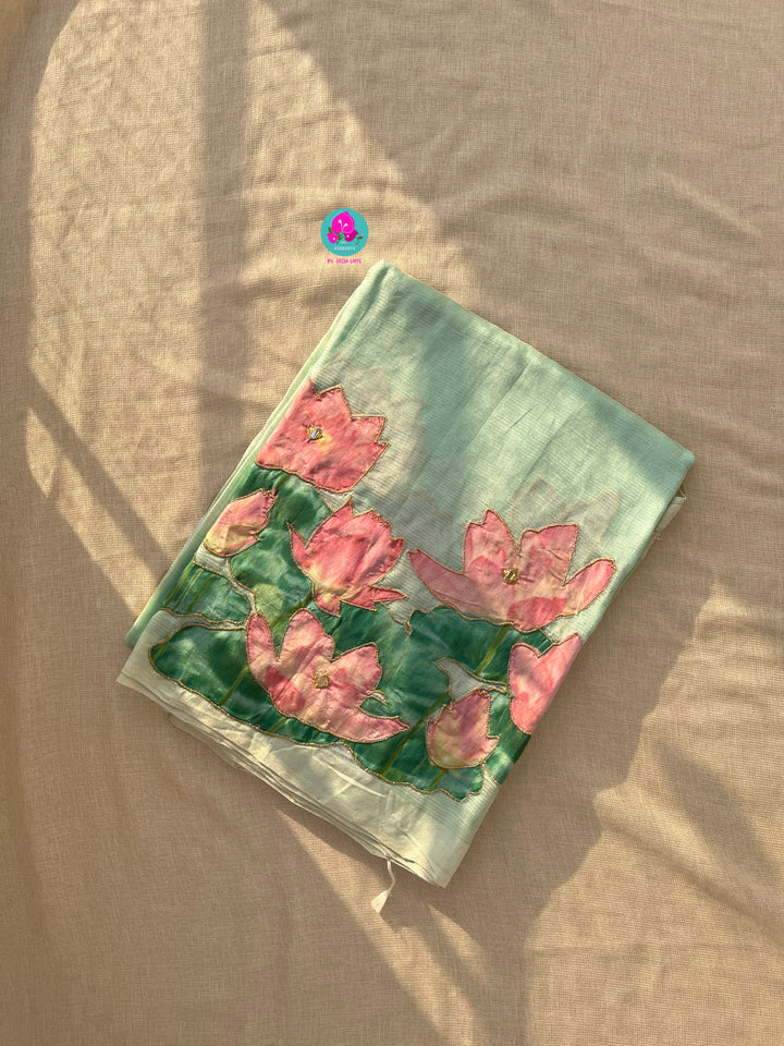 Pure Mangalagiri Saree with Applique work paired with blouse