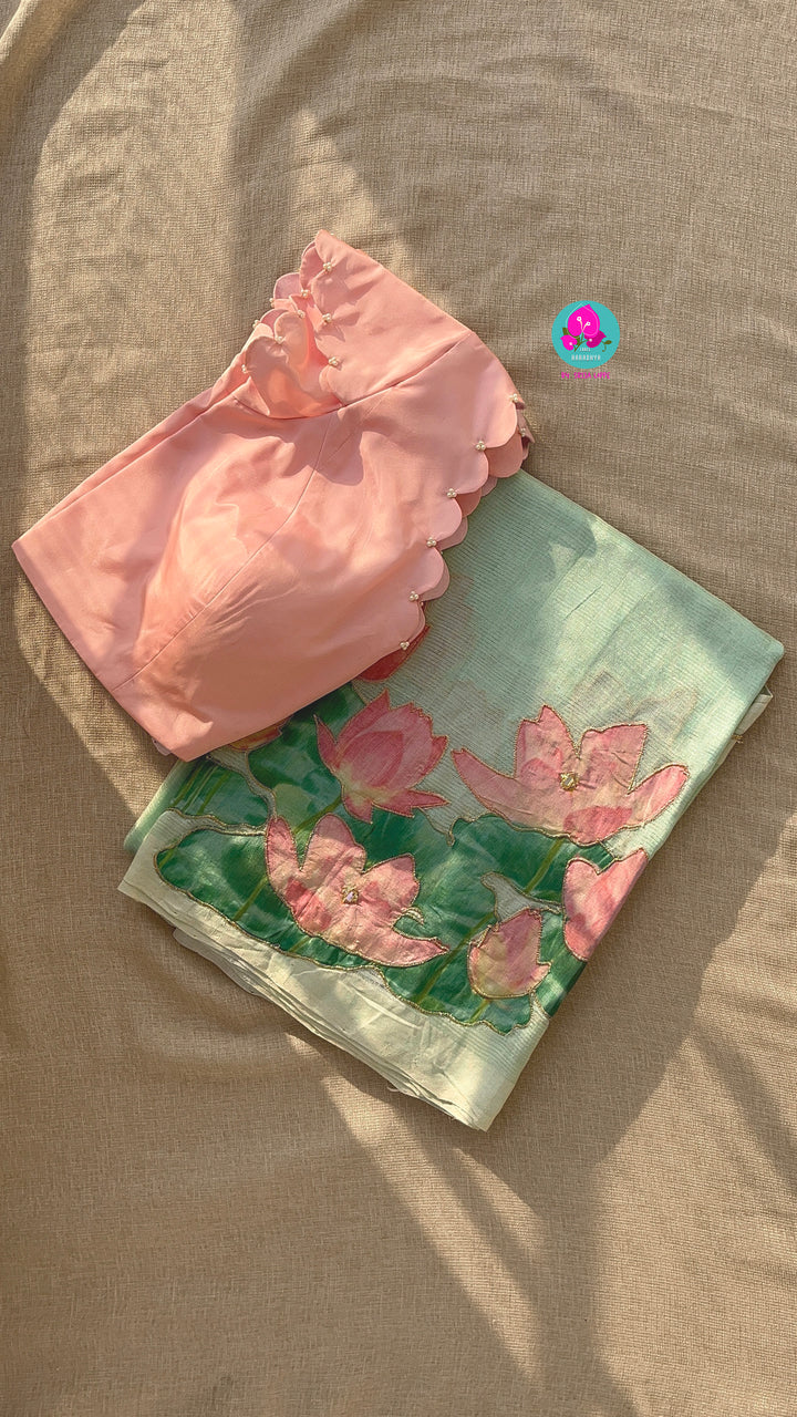Pure Mangalagiri Saree with Applique work paired with blouse
