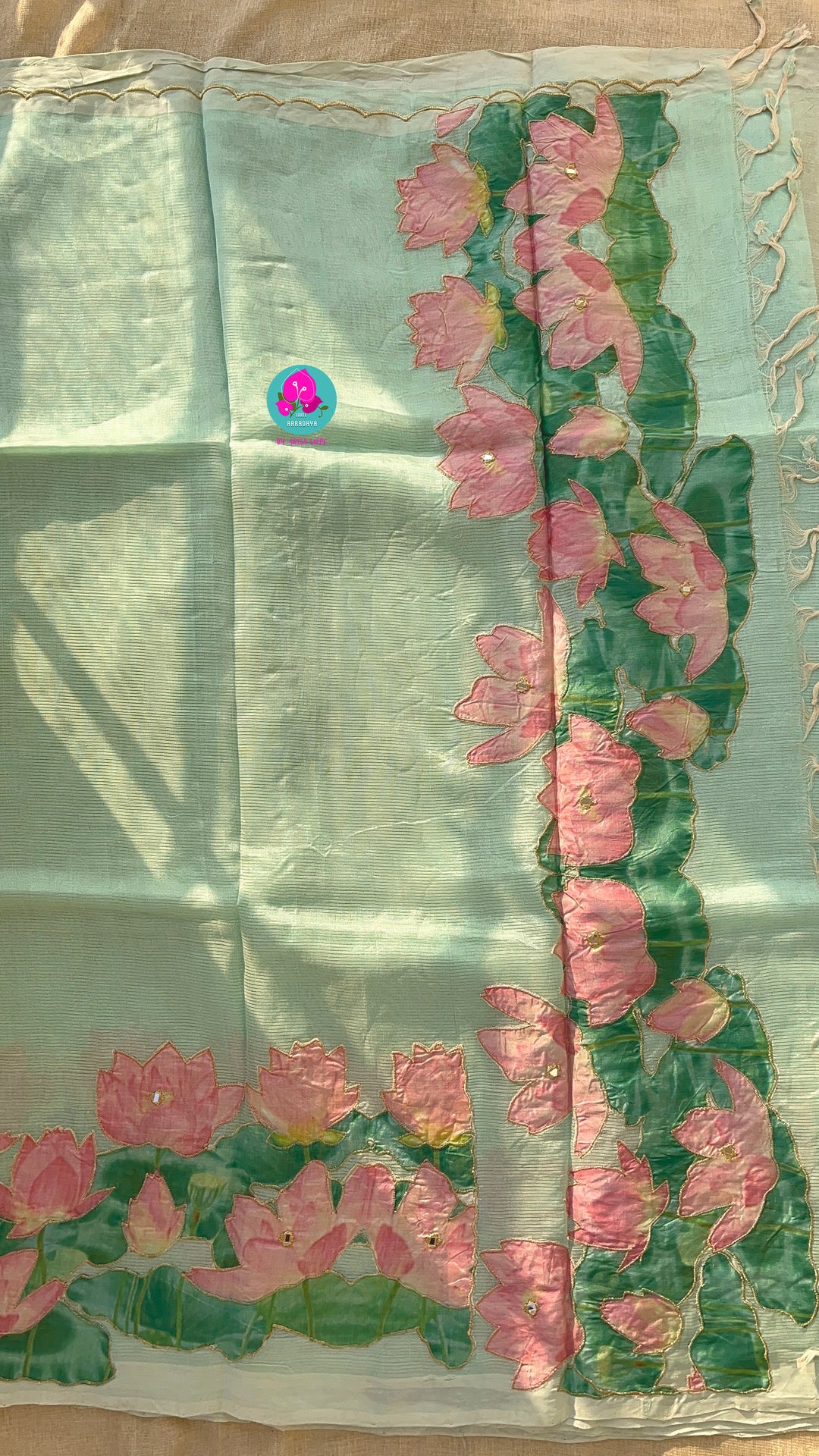 Pure Mangalagiri Saree with Applique work paired with blouse