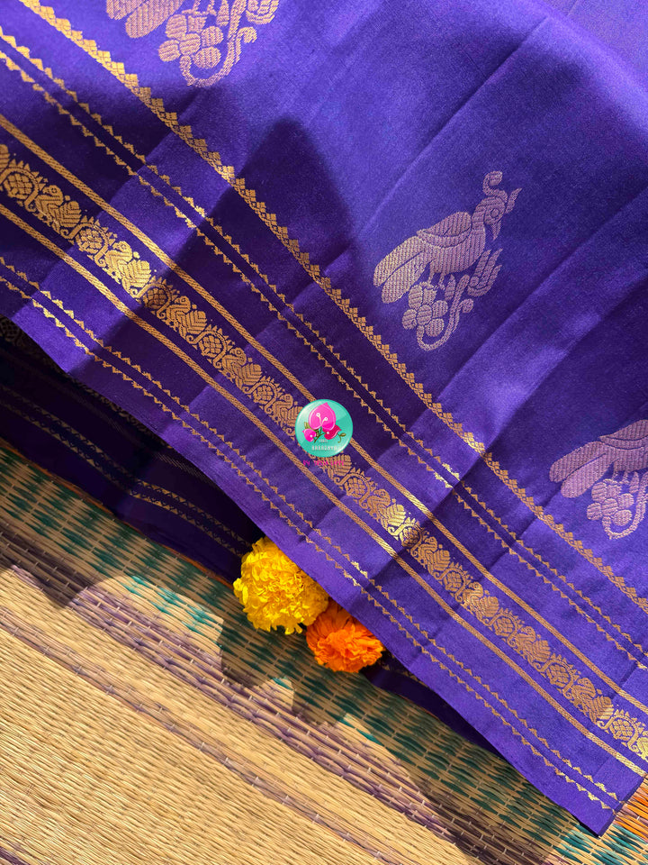 Royal Violet Splendor: Pure Purple Kanchipattu Silk Saree & Patterned Blouse