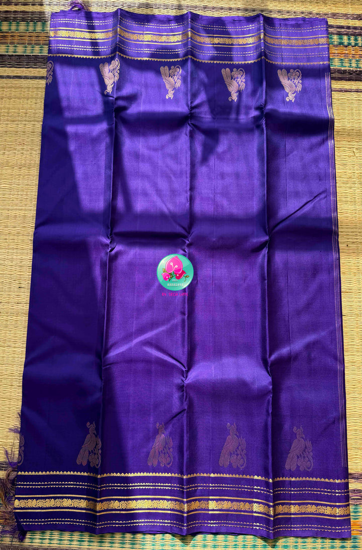 Royal Violet Splendor: Pure Purple Kanchipattu Silk Saree & Patterned Blouse