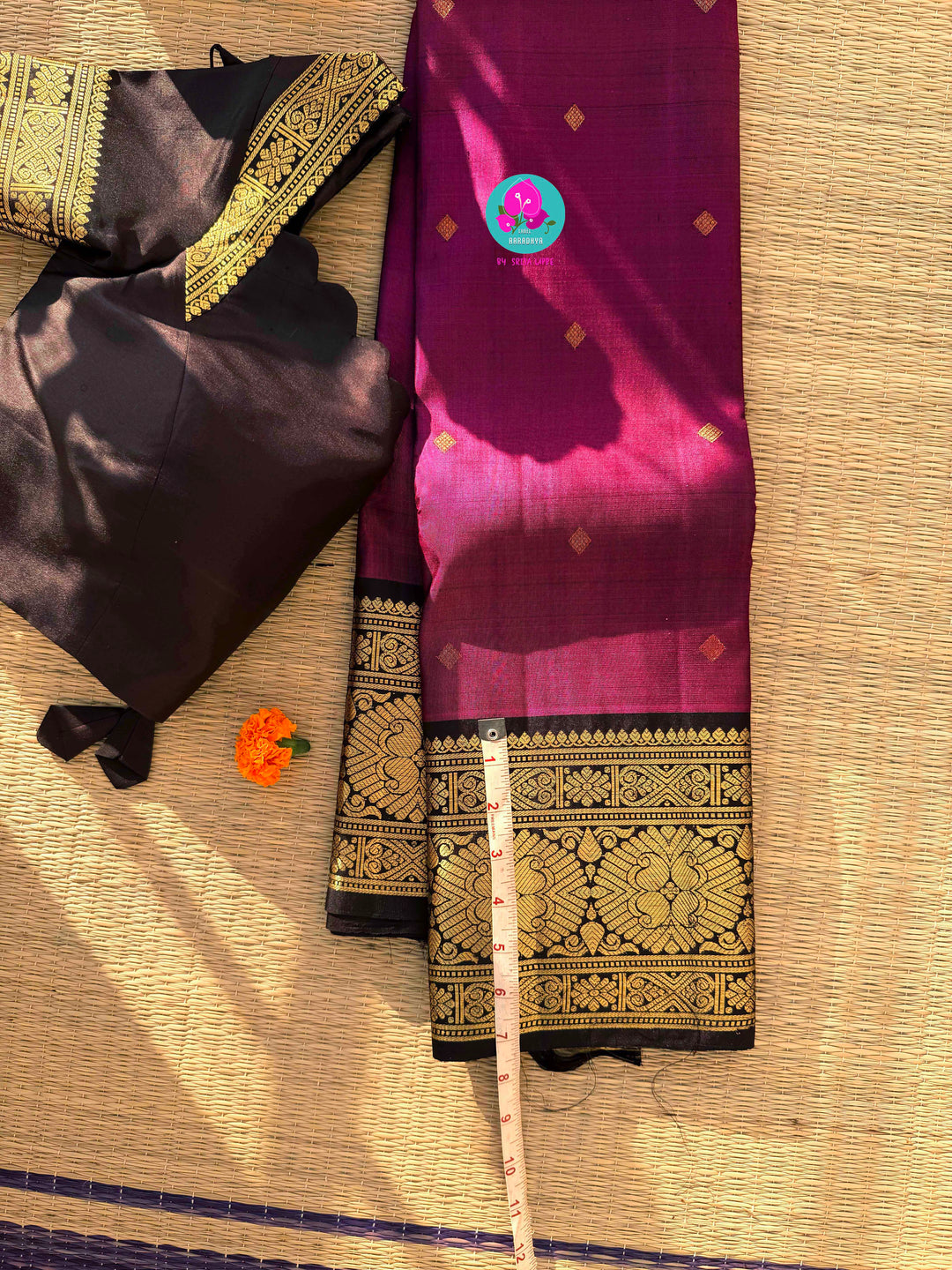 Magenta Majesty: Deep Purplish Kanchipattu with Opulent 2G Zari & Midnight Contrast Blouse