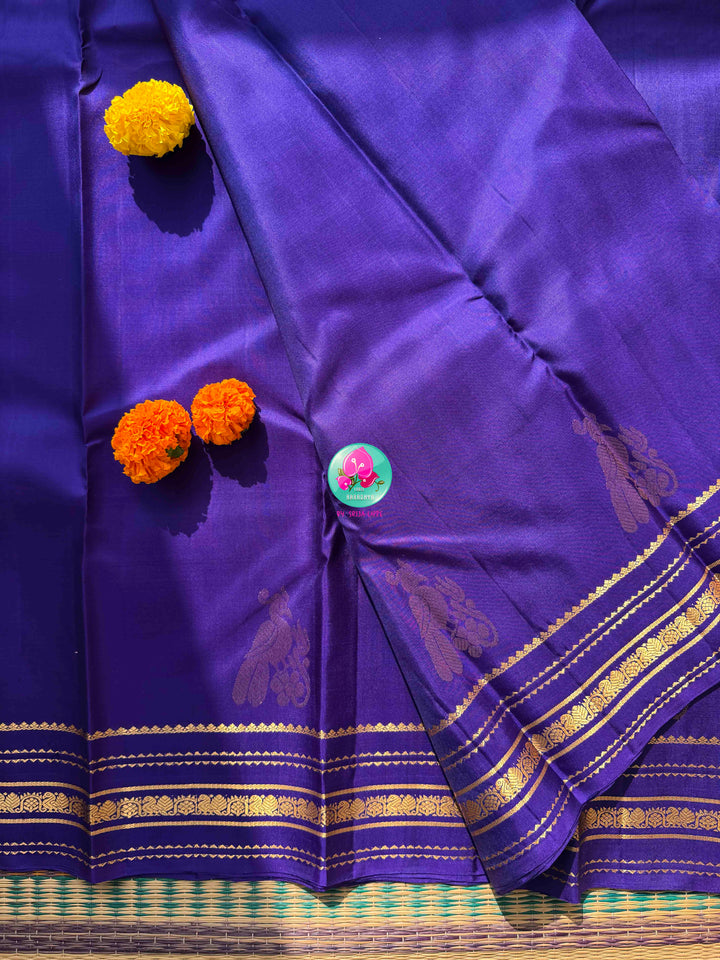 Royal Violet Splendor: Pure Purple Kanchipattu Silk Saree & Patterned Blouse