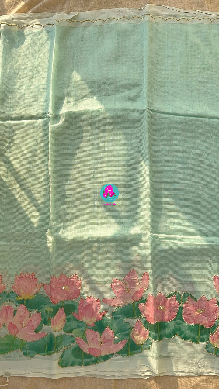 Pure Mangalagiri Saree with Applique work paired with blouse