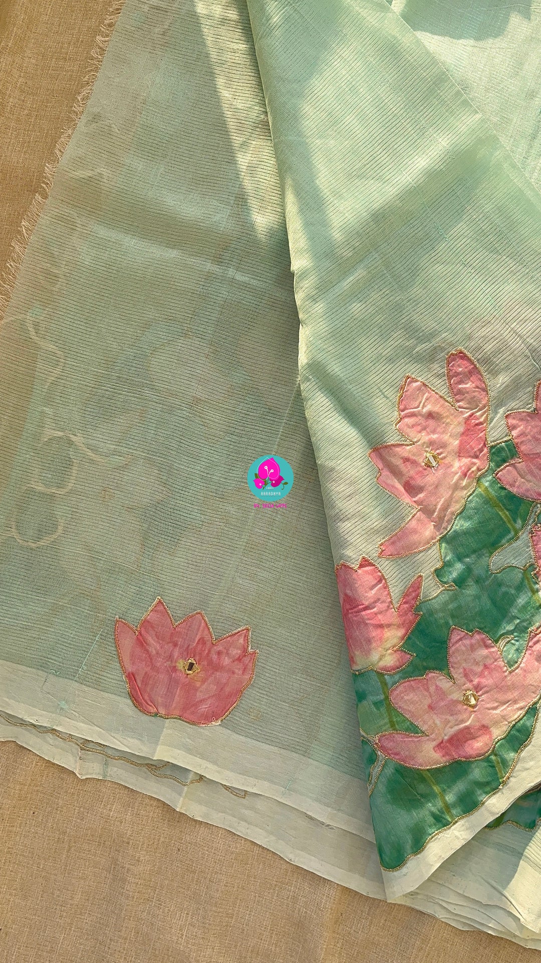 Pure Mangalagiri Saree with Applique work paired with blouse