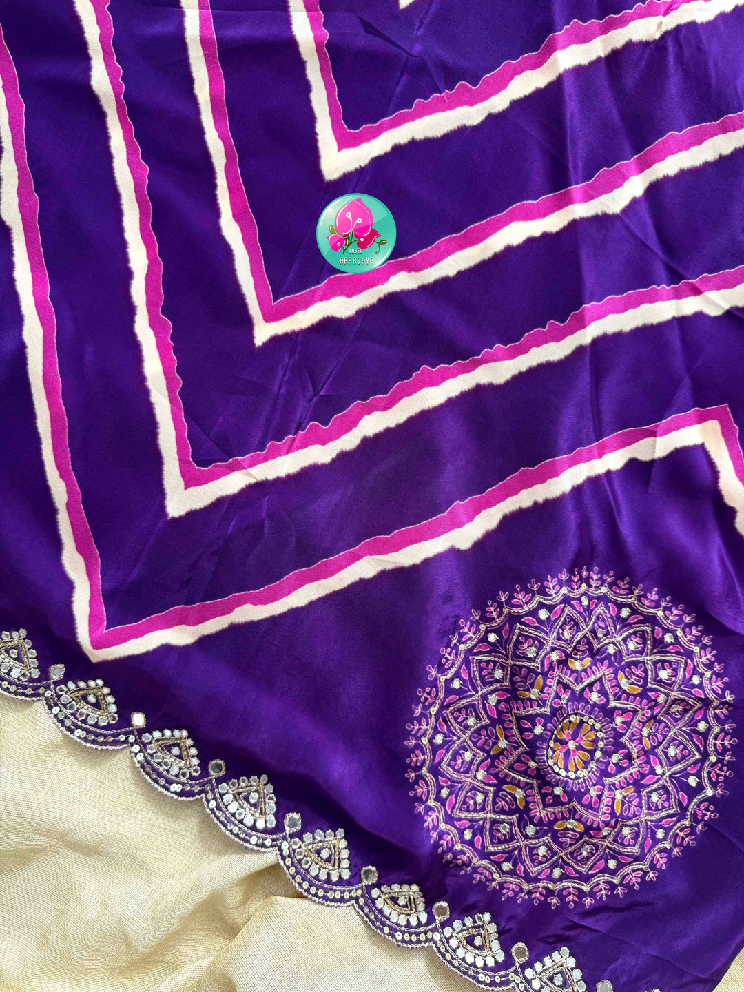 Contemporary Partywear Glamour: Imperial Purple Leheriya Crape Saree & Sunflower Yellow Mirror Blouse