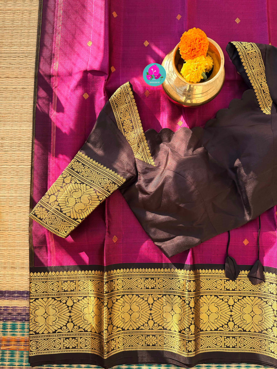 Magenta Majesty: Deep Purplish Kanchipattu with Opulent 2G Zari & Midnight Contrast Blouse