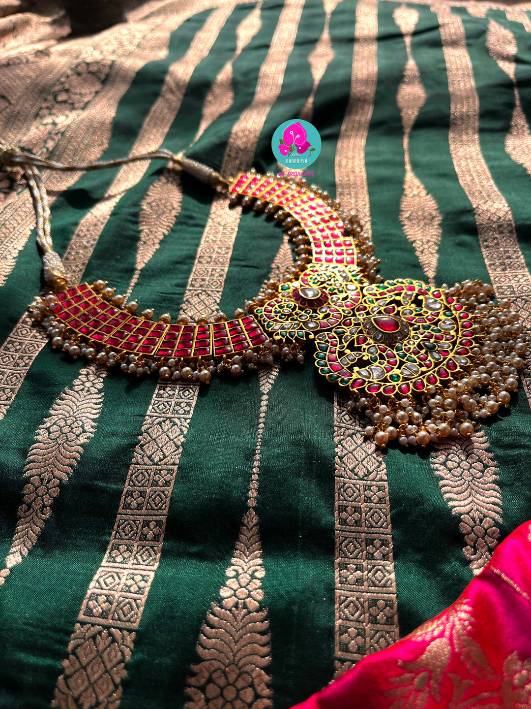 Pure Benarasi katan silk saree with pure Benarasi pleated maggam work blouse