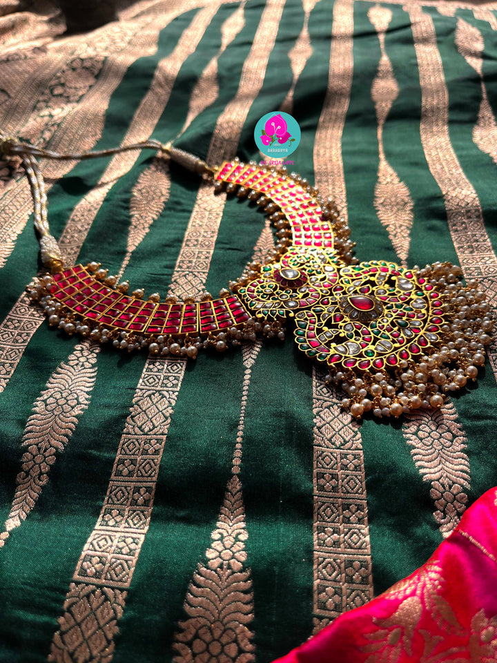 Pure Benarasi katan silk saree with pure Benarasi pleated maggam work blouse