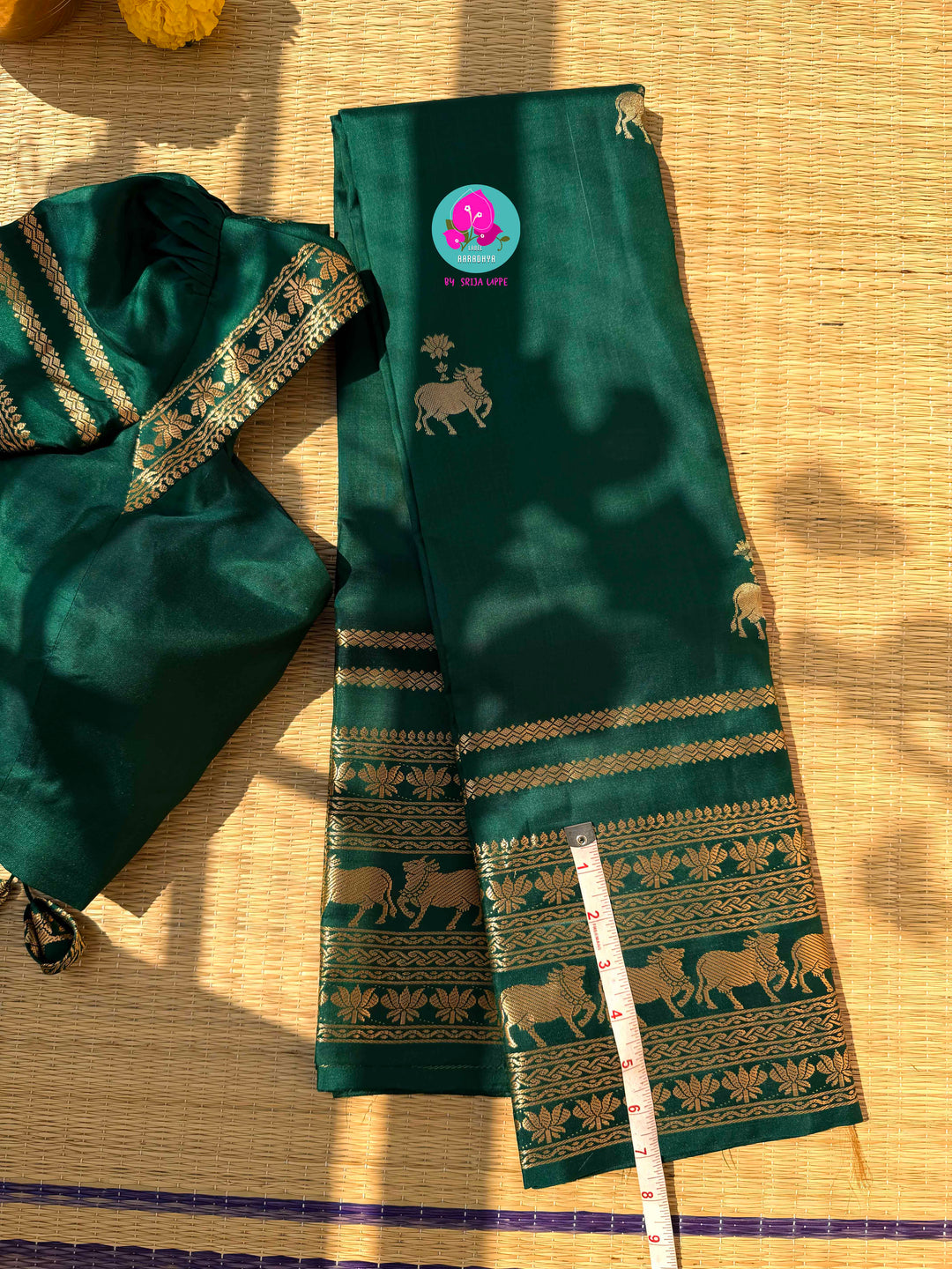 Forest Whispers: Deep Bottle Green Pure Kanchi Silk Saree in Timeless Antique Zari