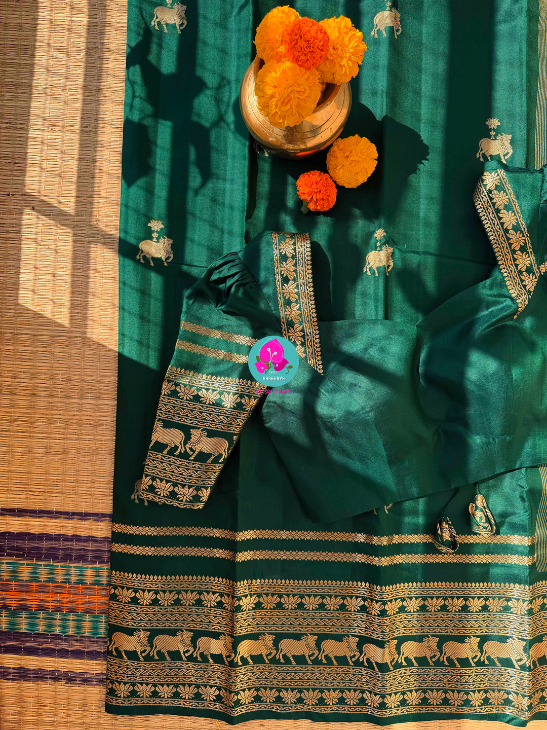 Forest Whispers: Deep Bottle Green Pure Kanchi Silk Saree in Timeless Antique Zari