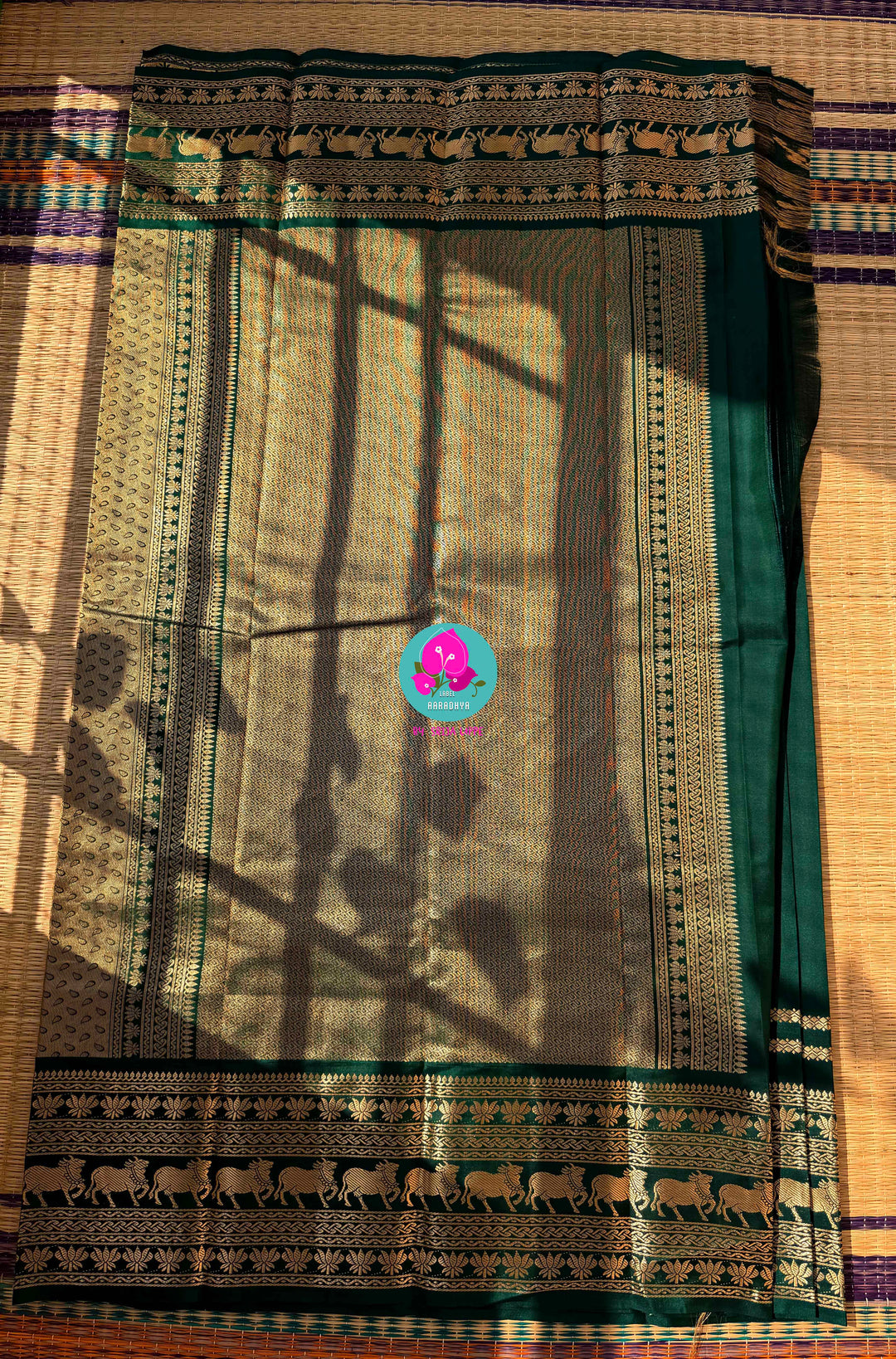 Forest Whispers: Deep Bottle Green Pure Kanchi Silk Saree in Timeless Antique Zari