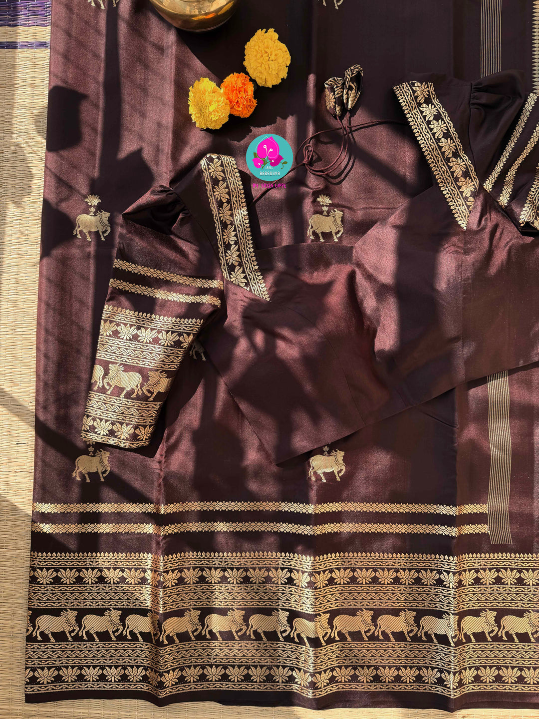 Gilded Earth: Rich Coffee Brown Pure Kanchipuram Silk Saree in Timeless Antique Zari