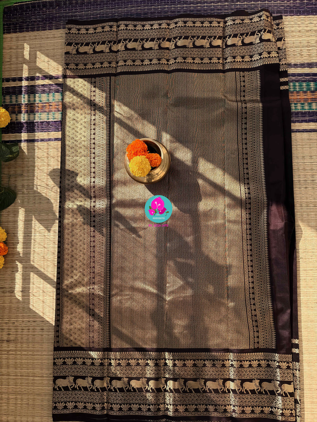 Gilded Earth: Rich Coffee Brown Pure Kanchipuram Silk Saree in Timeless Antique Zari