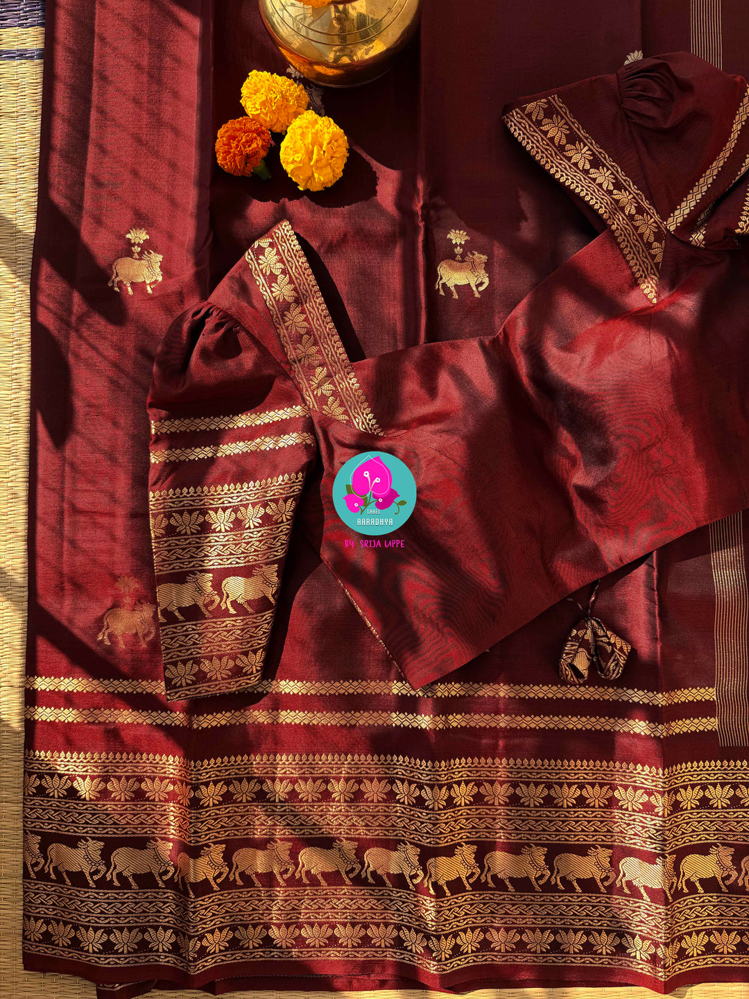 Eternal Elegance: Deep Maroon Pure Kanchi Silk in Soulful Antique Zari