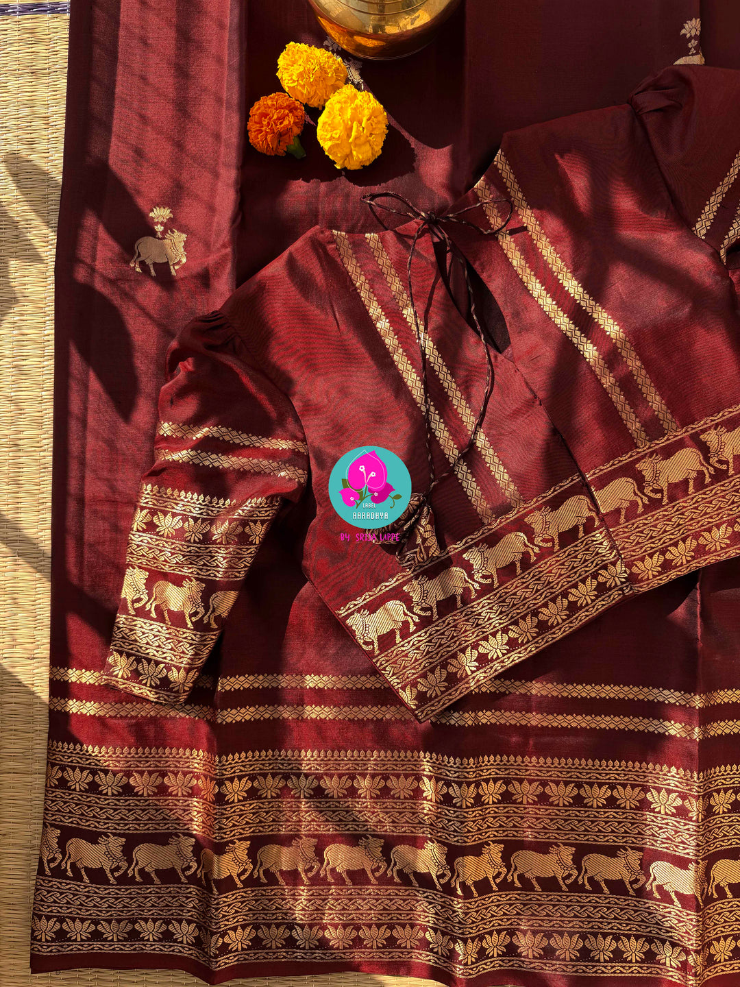 Eternal Elegance: Deep Maroon Pure Kanchi Silk in Soulful Antique Zari