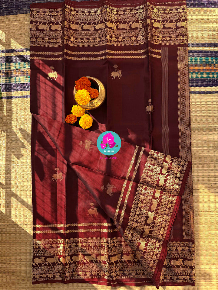 Eternal Elegance: Deep Maroon Pure Kanchi Silk in Soulful Antique Zari