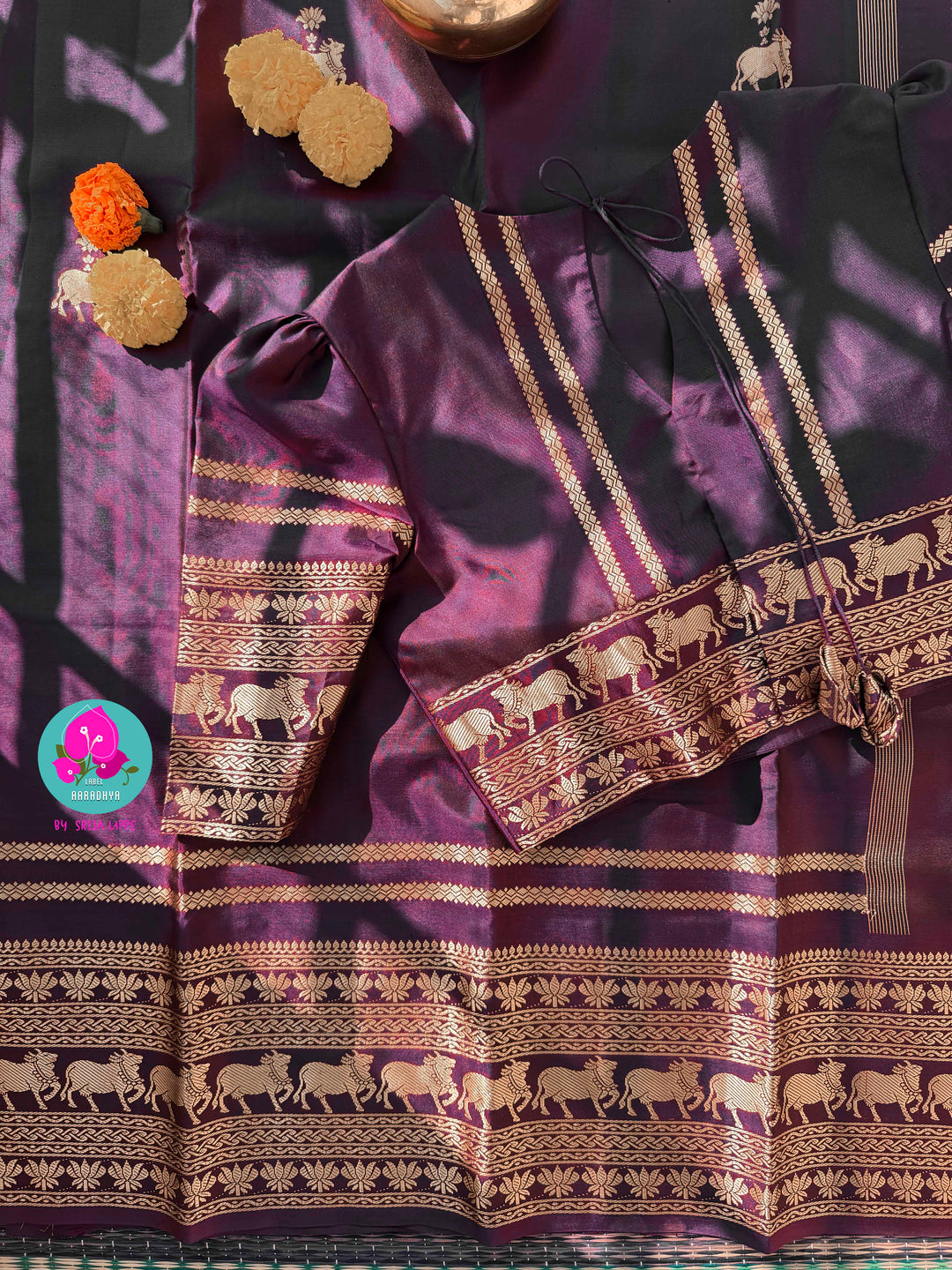 Vintage Majesty: Rich Plum Pure Kanchi Silk Saree in Timeless Antique Zari