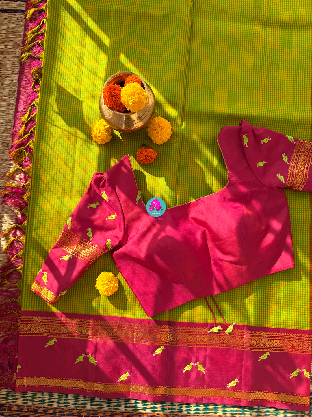Checkered Nostalgia: Vintage Multi-Hued Kanchipattu with Hand-Embroidered Bird Artistry
