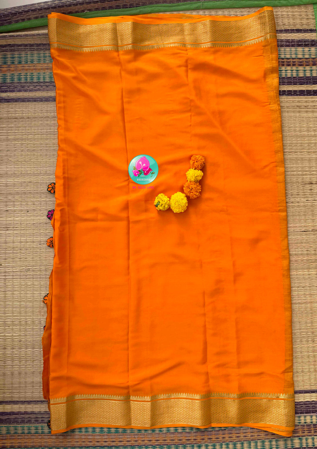 Vibrant Sunburst & Multi-Color Silk Artistry: 120gsm Pure Mysore Silk Saree with All-Over Hand-Embroidered Blouse