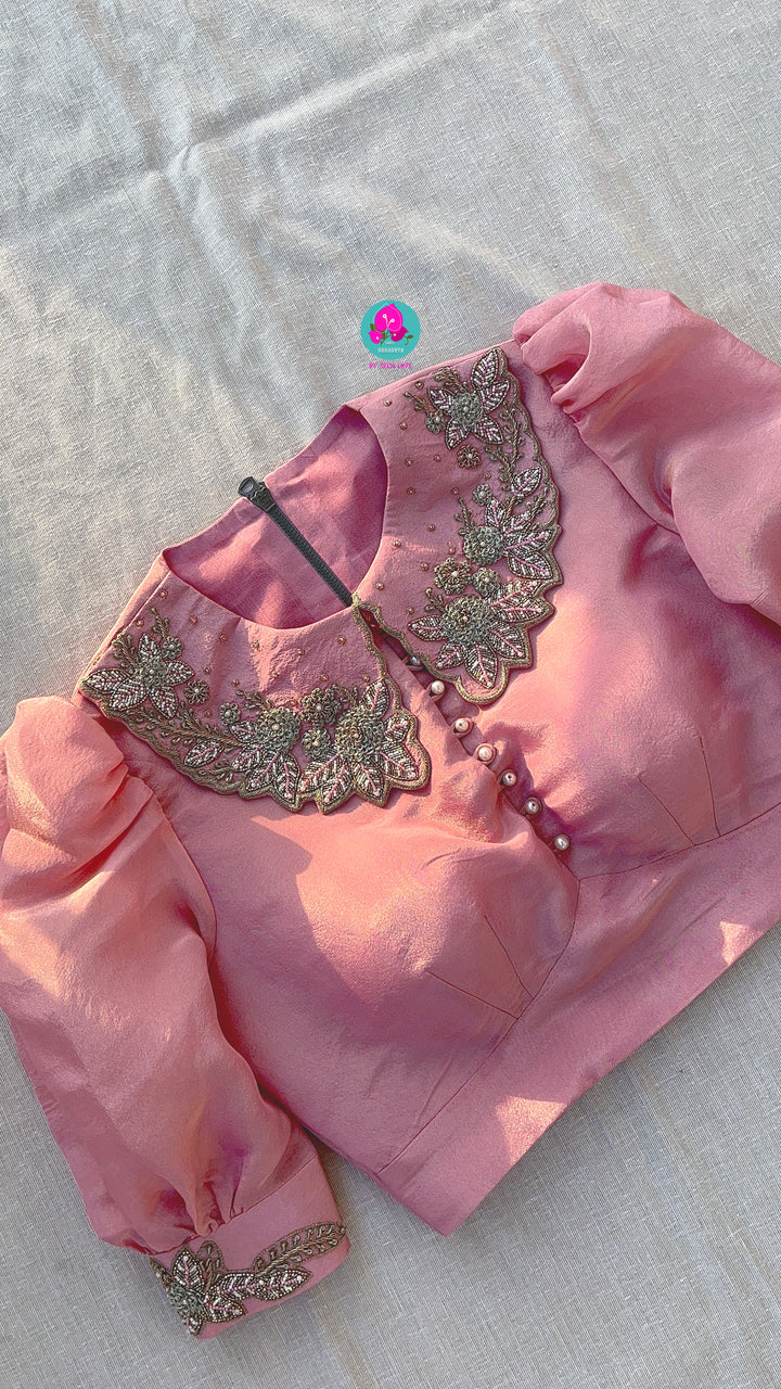 Peter Pan collared Baby pink soft tissue blouse