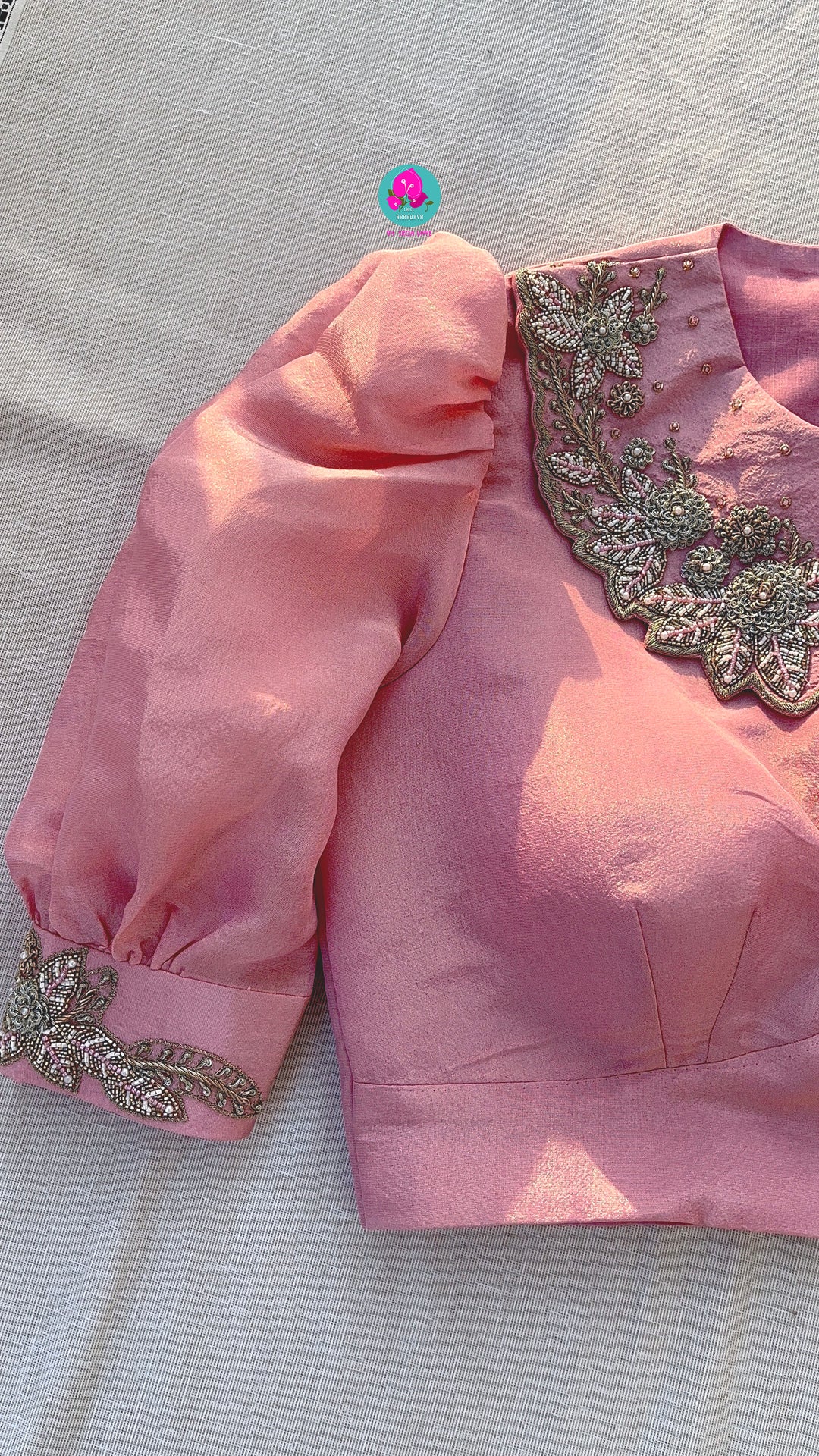 Peter Pan collared Baby pink soft tissue blouse