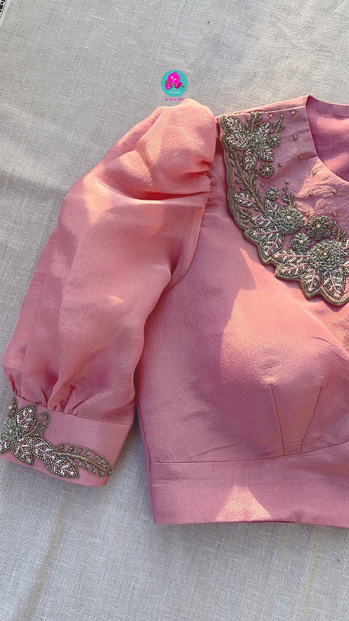 Peter Pan collared Baby pink soft tissue blouse
