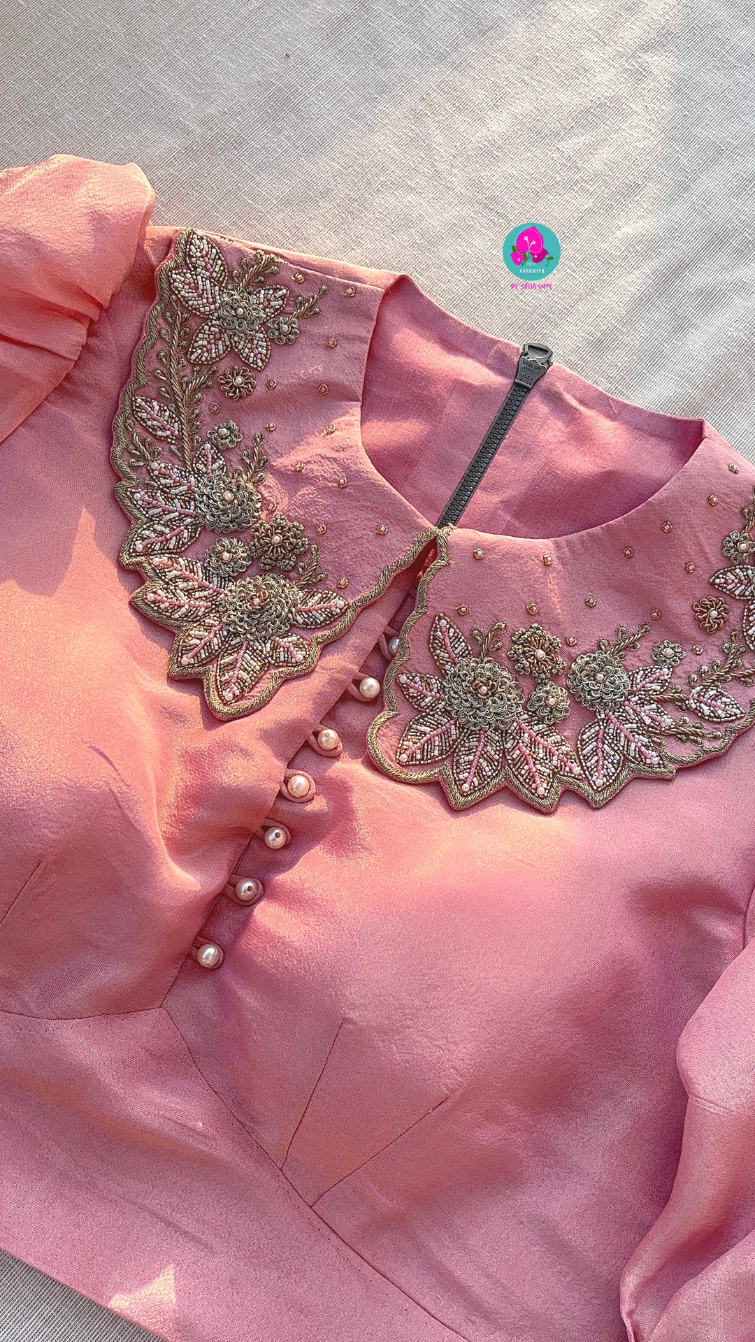 Peter Pan collared Baby pink soft tissue blouse