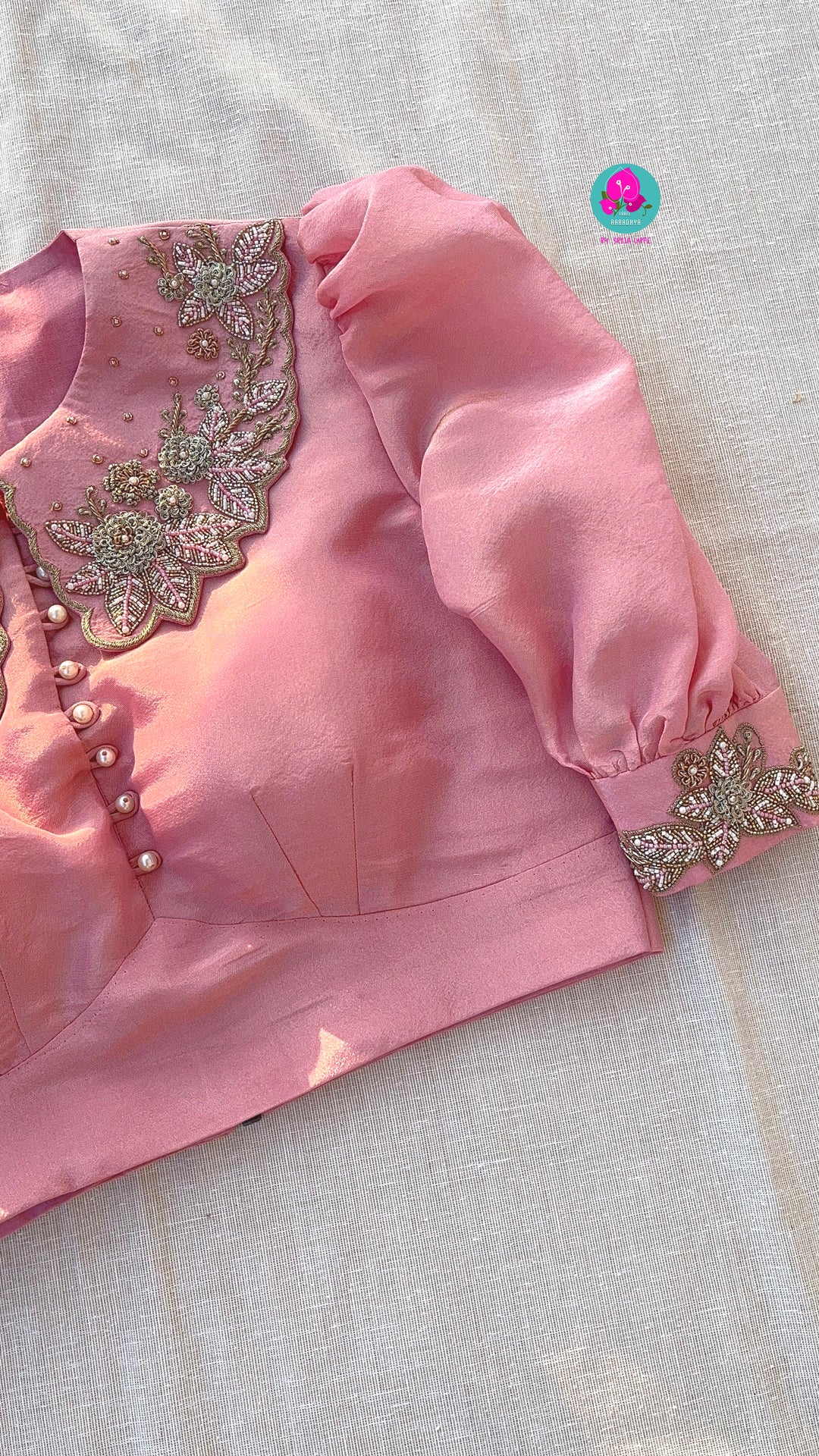 Peter Pan collared Baby pink soft tissue blouse