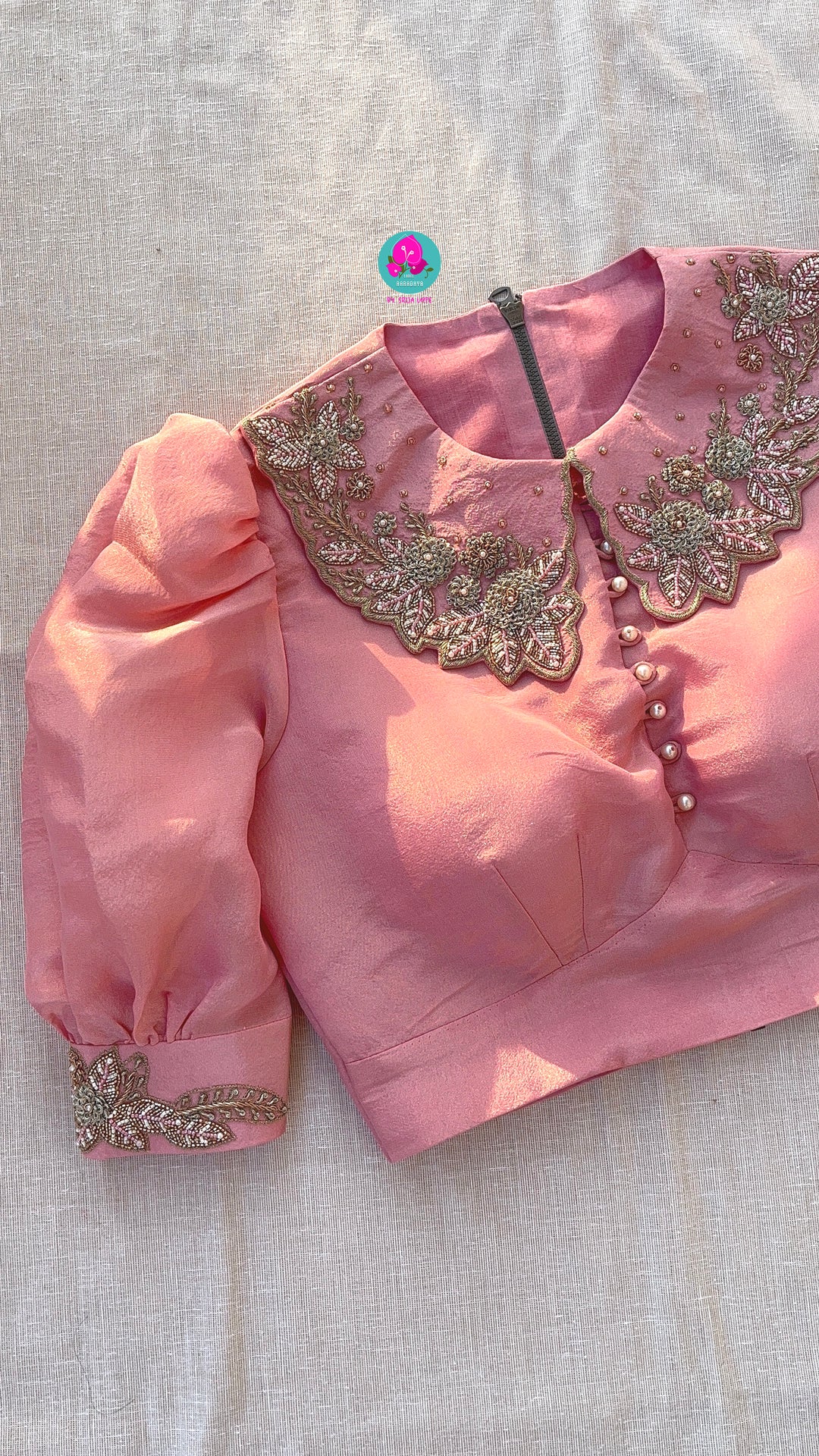 Peter Pan collared Baby pink soft tissue blouse