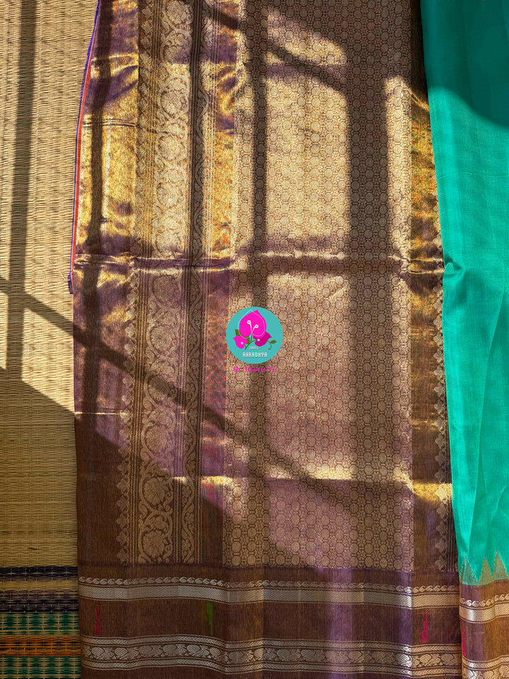 Amethyst & Amber: Deep Plum Pure Tissue Gadwal Saree with Luminous Copper Border and Stone-Encrusted Blouse
