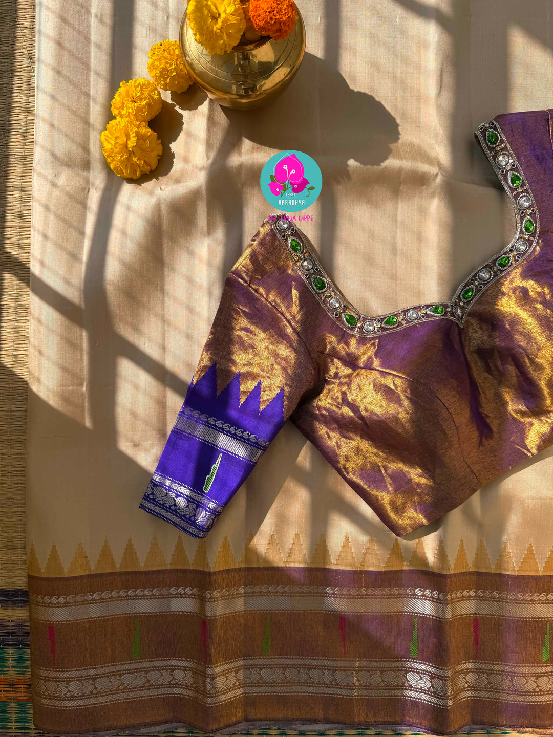 Celestial Sea: Vibrant Teal Pure Tissue Gadwal Saree with Luminous Copper Border & Jeweled Blouse