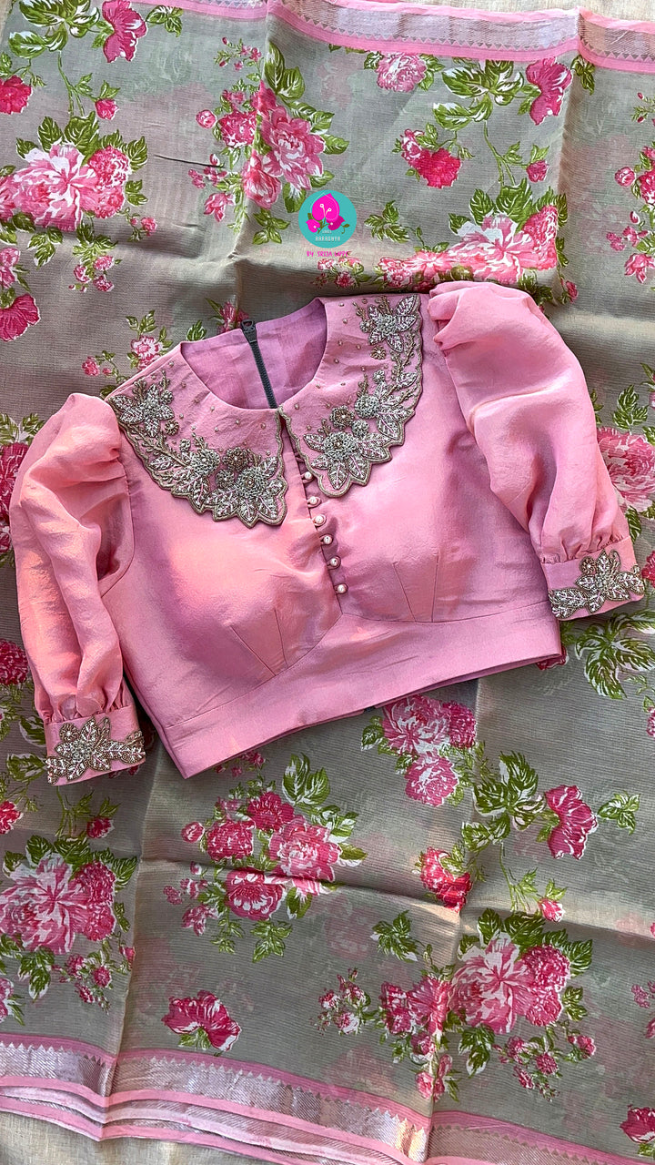 Pure Mangalagiri Saree with Peter Pan Color Blouse