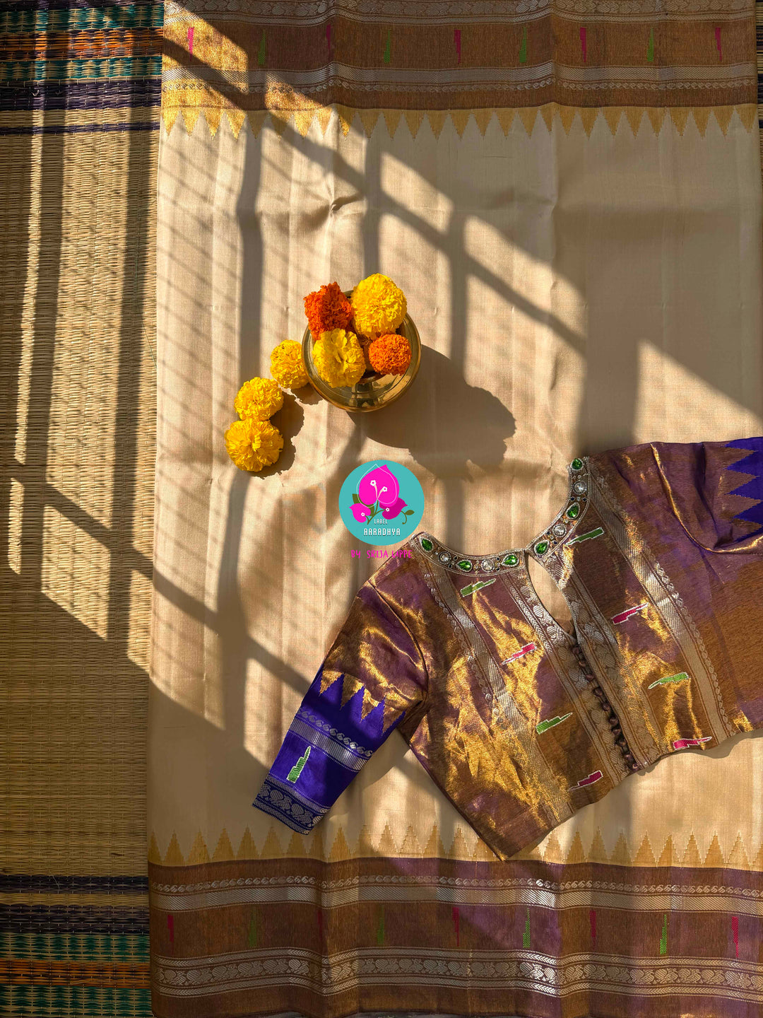 Celestial Sea: Vibrant Teal Pure Tissue Gadwal Saree with Luminous Copper Border & Jeweled Blouse