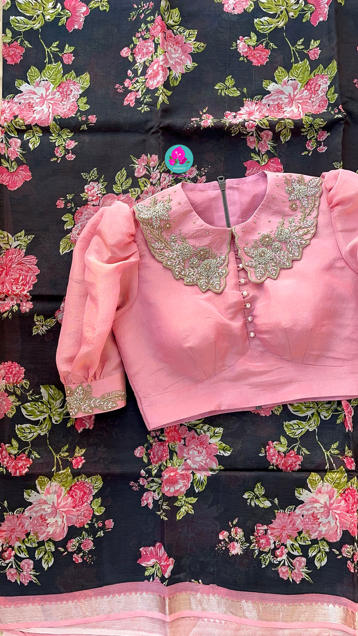 Pure Mangalagiri Saree with Peter Pan Color Blouse