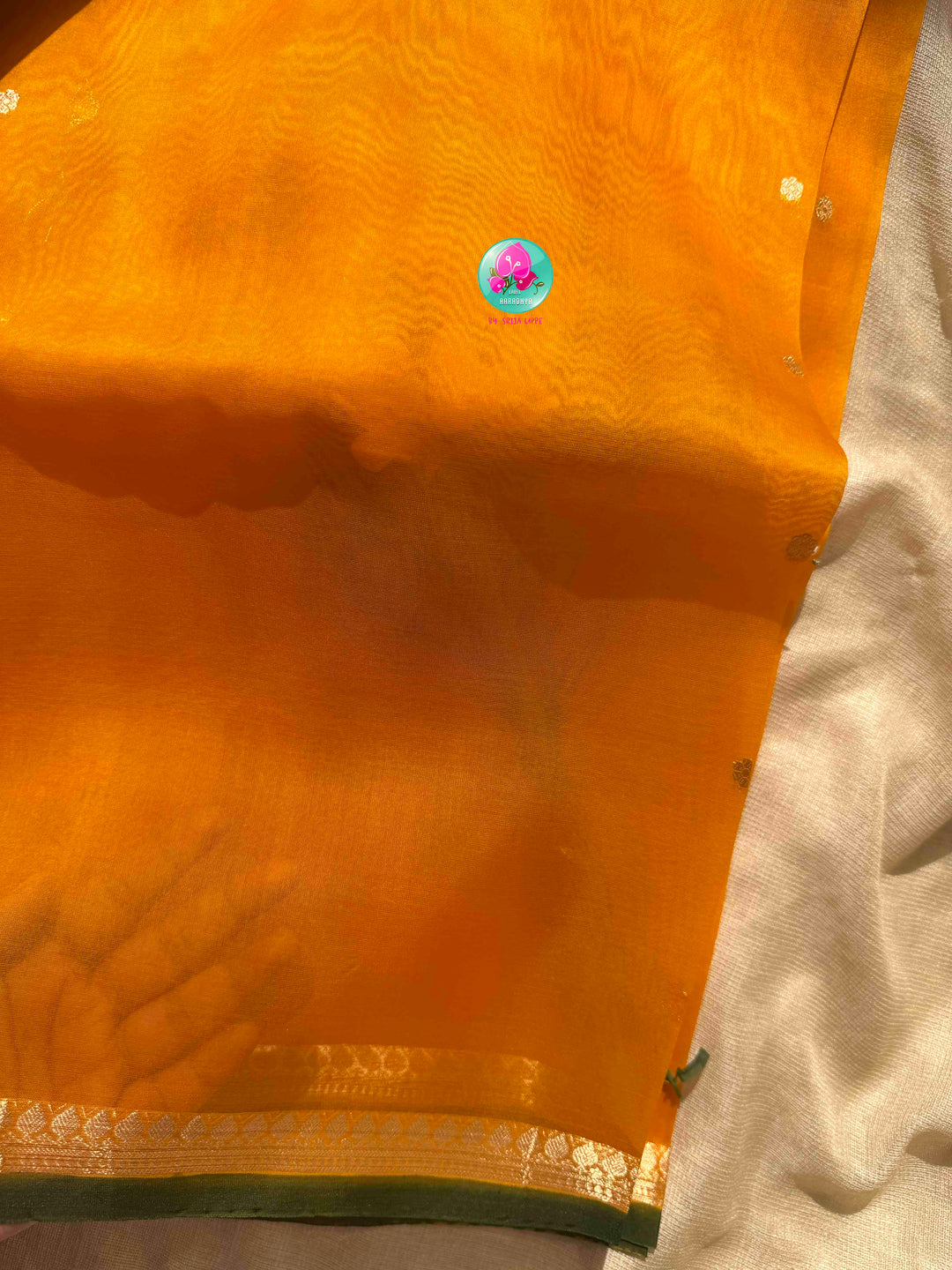 Sunlit Banarasi Splendor: Pure Banarasi Kora Organza Saree & Color-Blocked Maggam Blouse