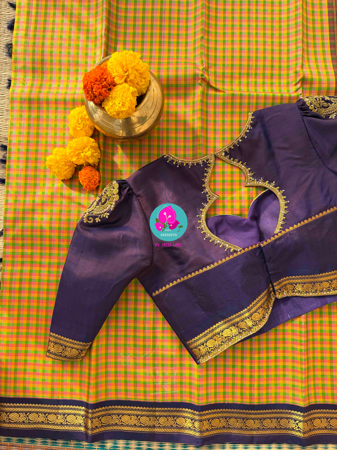 A Kaleidoscope of Tradition: Vintage Madras Checks Kanchipuram with Artisan Maggam Blouse