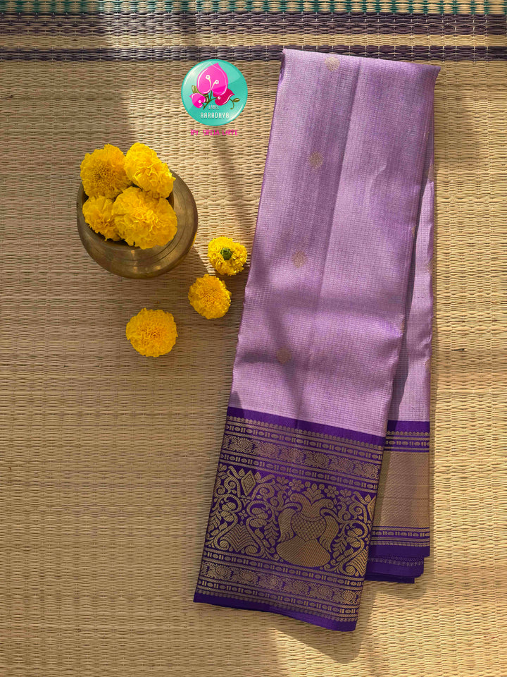 Vintage Romance: Lavender Vaira Oosi Kanchipattu Silk Saree with Imperial Purple Border