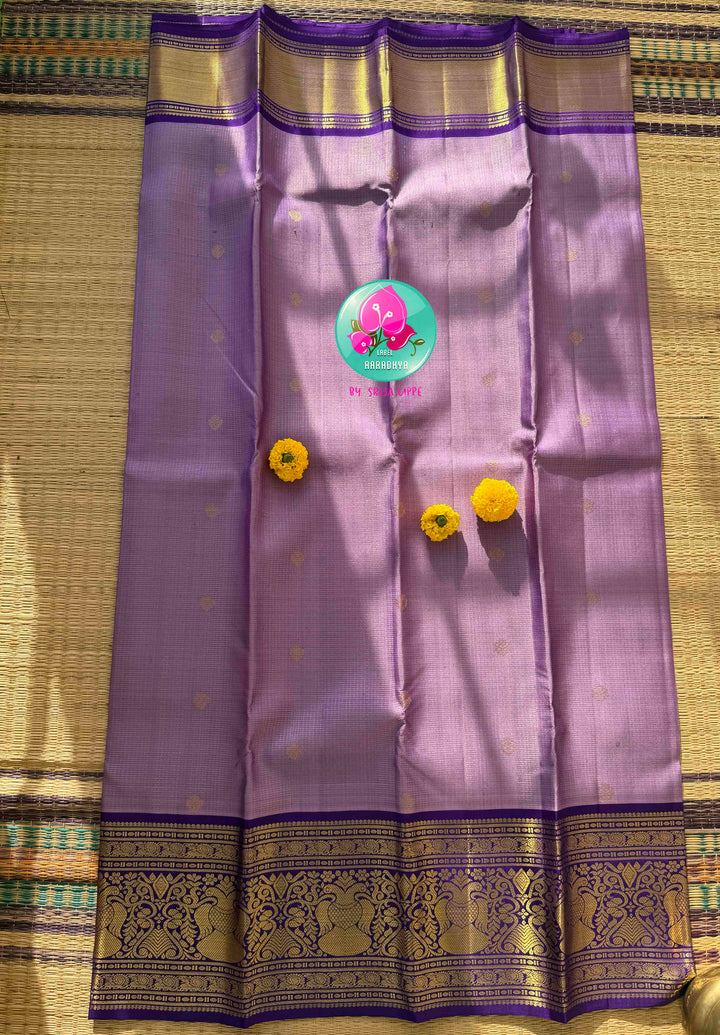 Vintage Romance: Lavender Vaira Oosi Kanchipattu Silk Saree with Imperial Purple Border