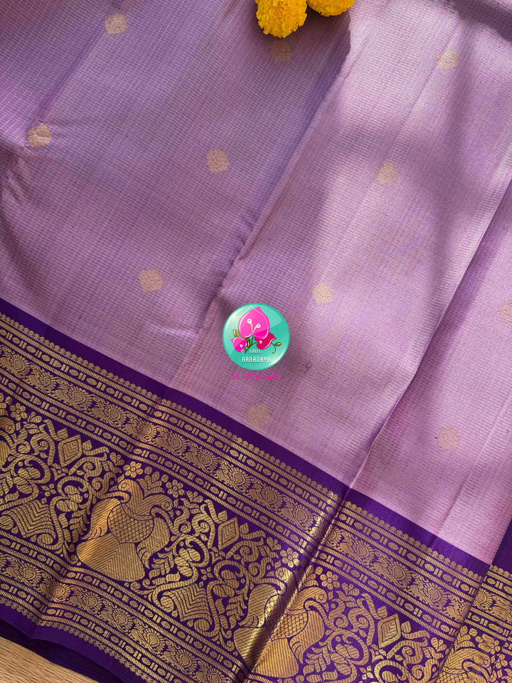 Vintage Romance: Lavender Vaira Oosi Kanchipattu Silk Saree with Imperial Purple Border