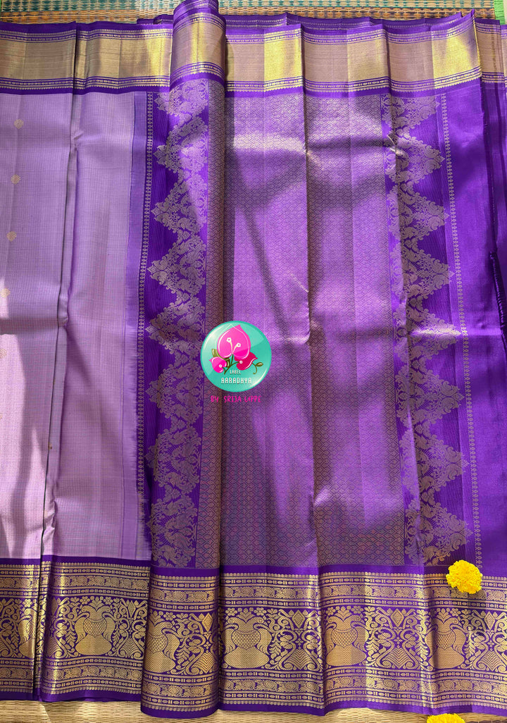 Vintage Romance: Lavender Vaira Oosi Kanchipattu Silk Saree with Imperial Purple Border