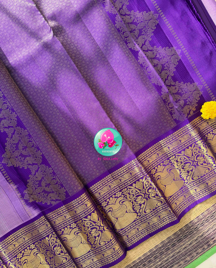 Vintage Romance: Lavender Vaira Oosi Kanchipattu Silk Saree with Imperial Purple Border