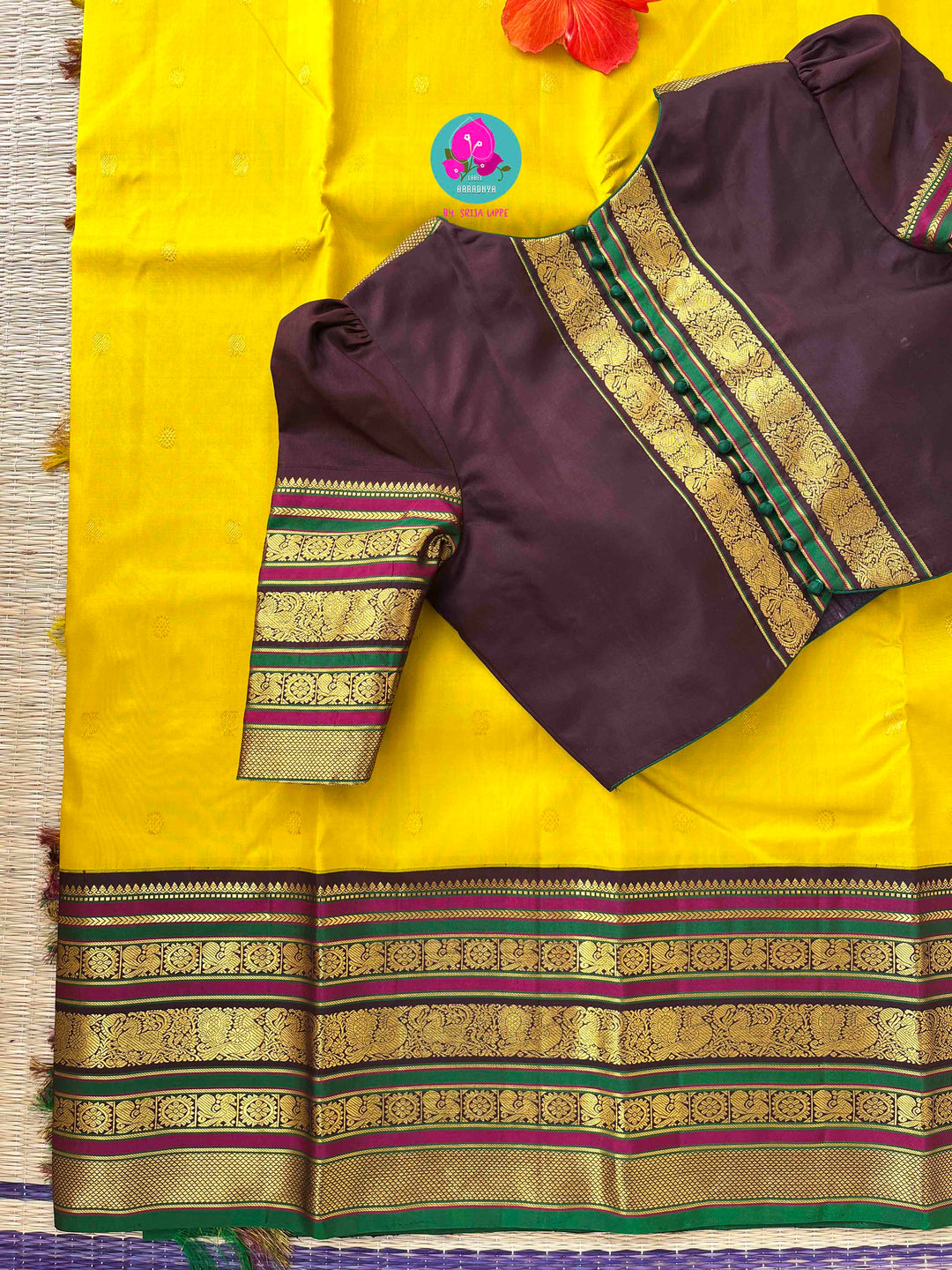Golden Blessings: Chrysanthemum Yellow Kanchipattu Saree for Auspicious Occasions