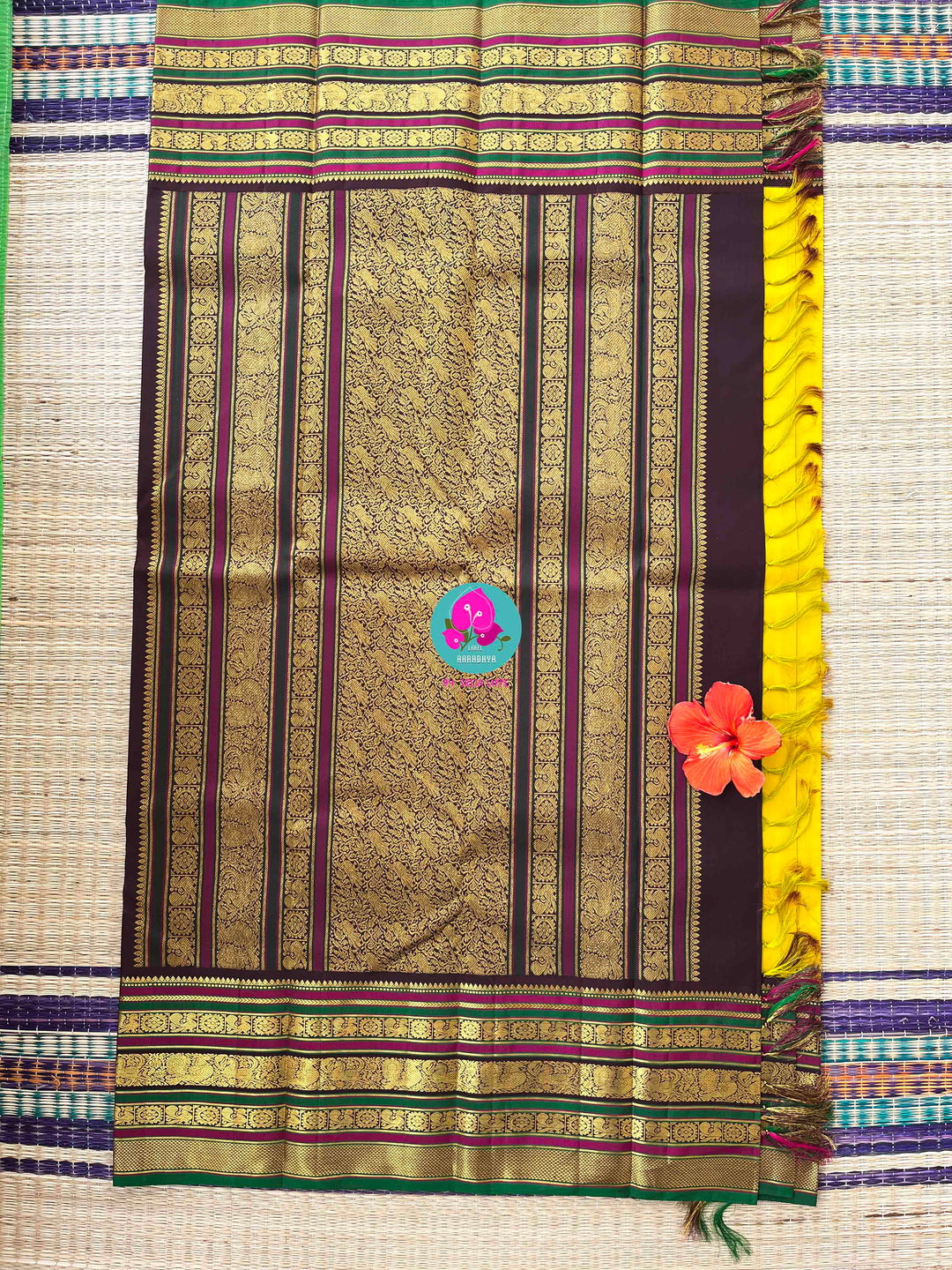 Golden Blessings: Chrysanthemum Yellow Kanchipattu Saree for Auspicious Occasions