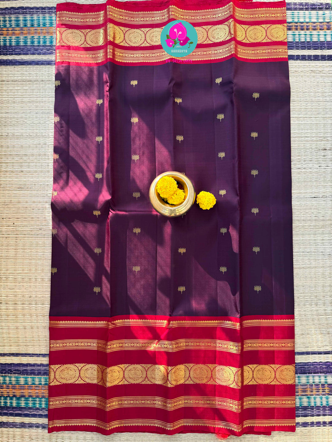 Maroon Bloom Kanchivaram – A Lotus Woven in Gold