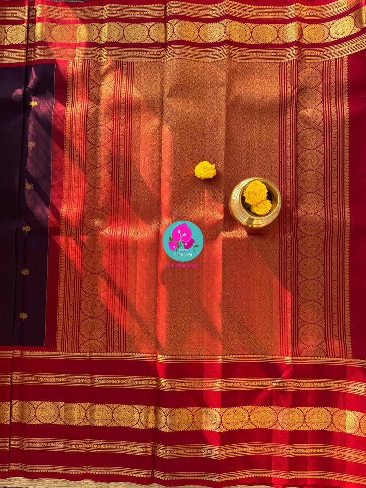 Maroon Bloom Kanchivaram – A Lotus Woven in Gold